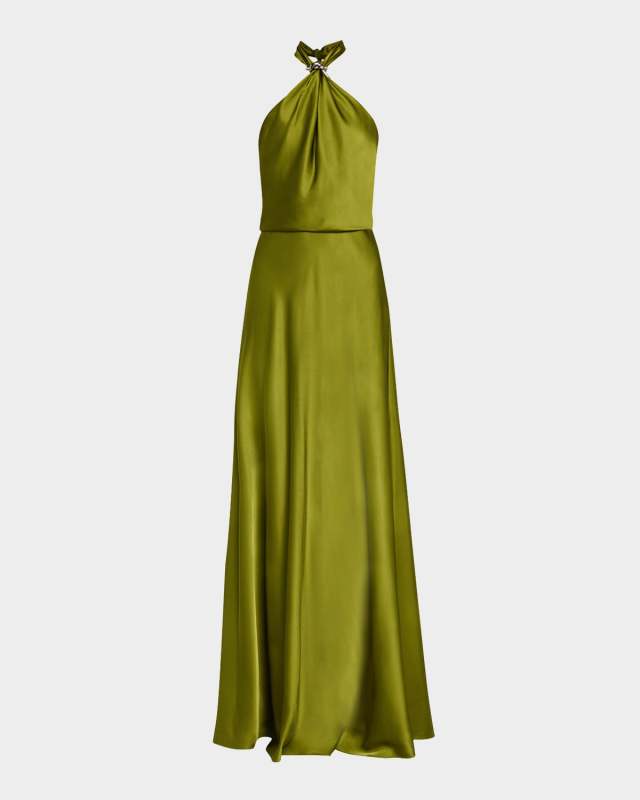 Wynn Bow-Back Charmeuse Halter Gown